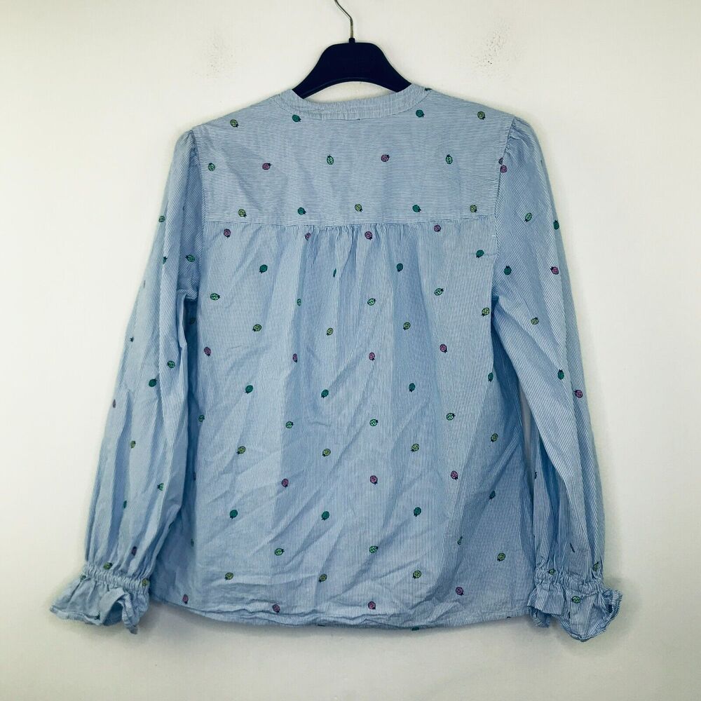Crown & Ivy Women's Small Blouse Blue Striped Laybug Ruffle Button Front AW15 - Picture 5 of 5